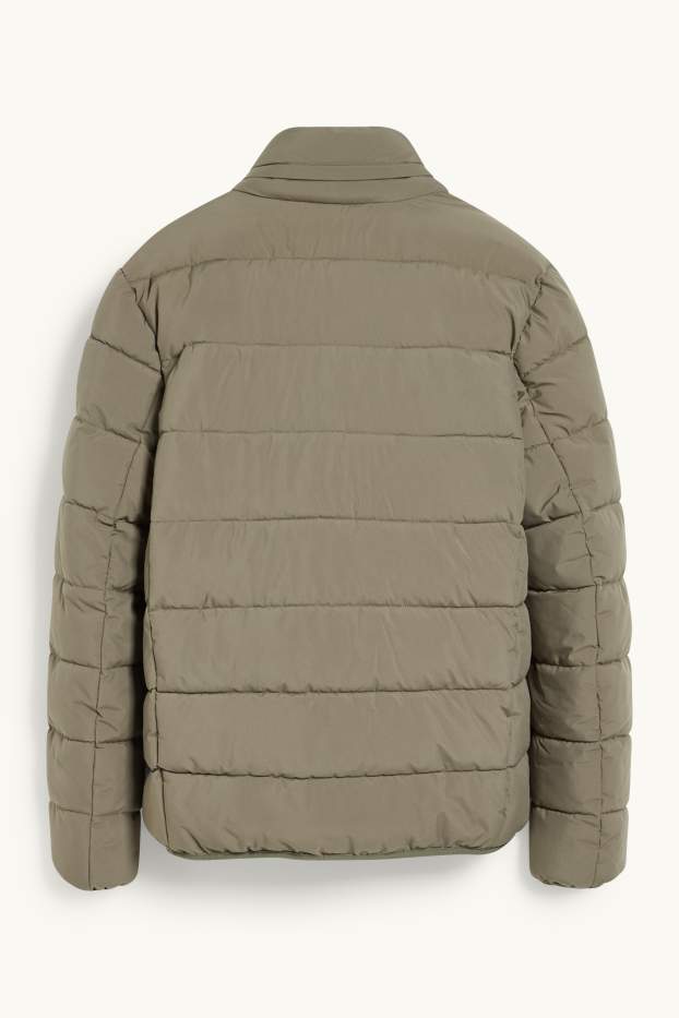 Women - Maternity quilted jacket with hood and baby puch - unisex - dark green