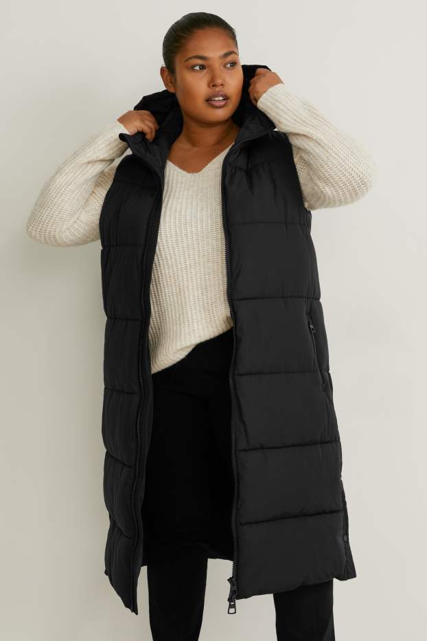 Donna - Gilet trapuntato con cappuccio - nero