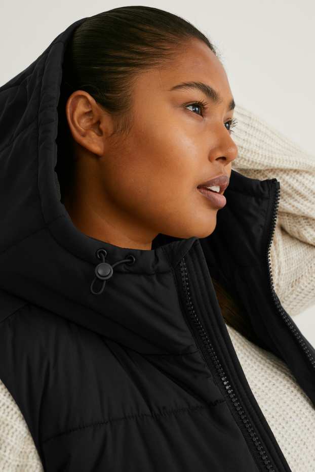 Donna - Gilet trapuntato con cappuccio - nero