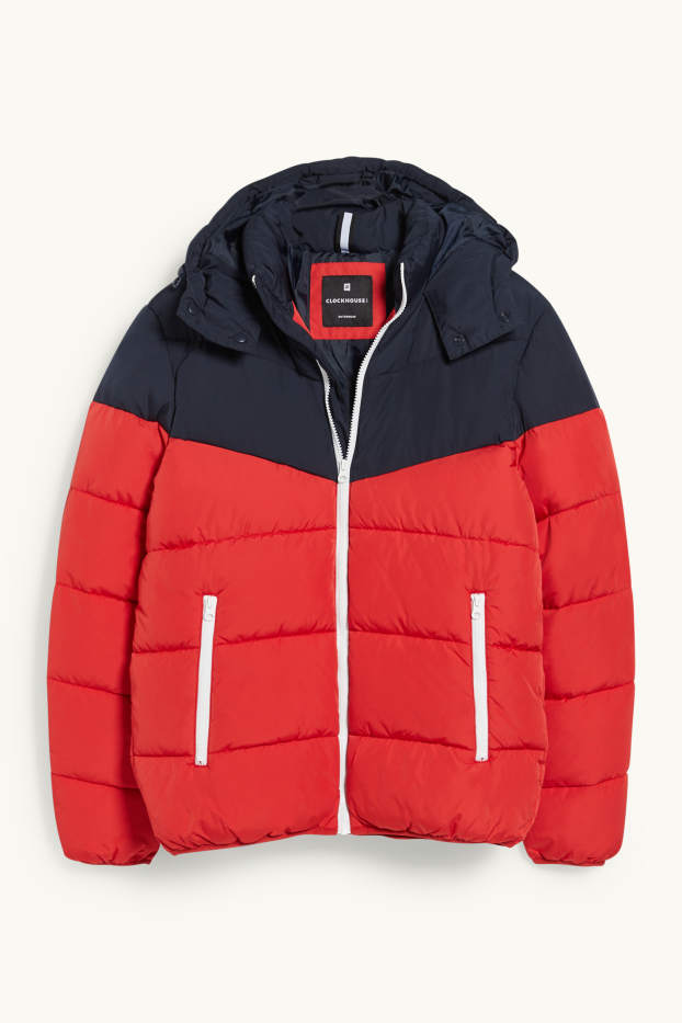 Hommes - CLOCKHOUSE - doudoune à capuche - rouge / bleu foncé