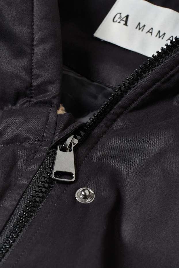 Dámské - Těhotenská parka s kapucí - nosící - zimní - černá