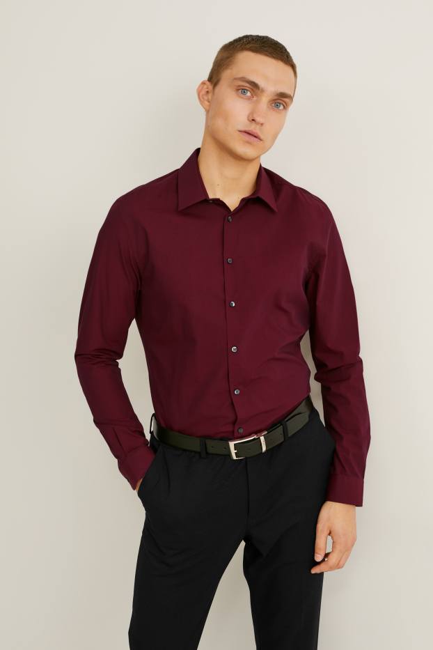 Uomo - Camicia business - slim fit - colletto all’italiana - facile da stirare - bordeaux