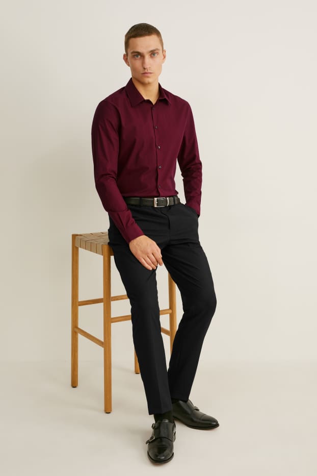 Uomo - Camicia business - slim fit - colletto all’italiana - facile da stirare - bordeaux