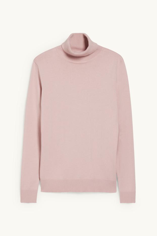 Women - Polo neck jumper - rose