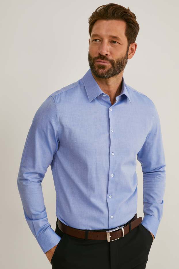 Hommes - Chemise de bureau - coupe slim - col kent - facile à repasser - bleu clair