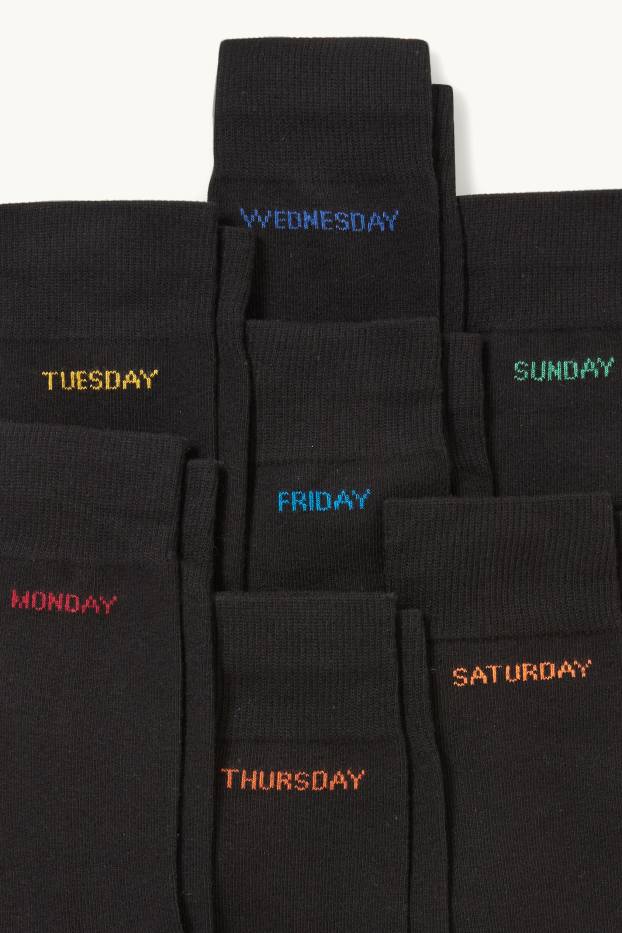 Herren - Multipack 7er - Socken mit Motiv - Wochentage - schwarz