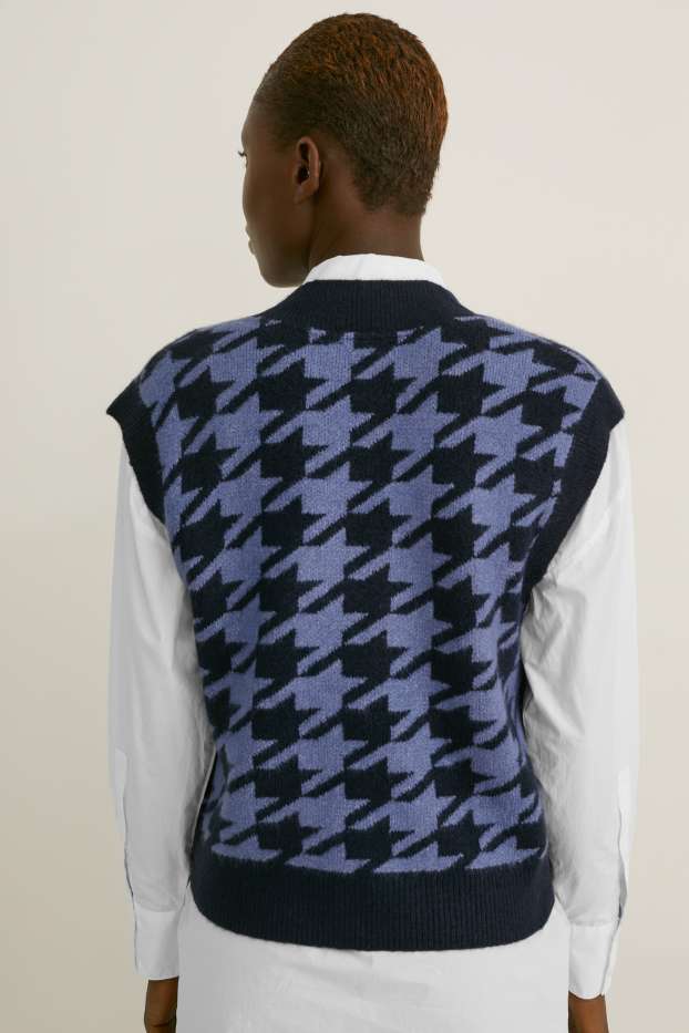 Dámské - Svetrová vesta - kostkovaná - modrá/tmavomodrá