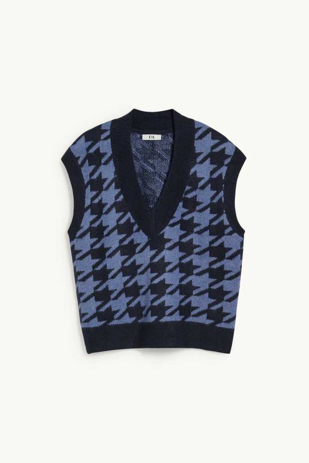 Dámské - Svetrová vesta - kostkovaná - modrá/tmavomodrá