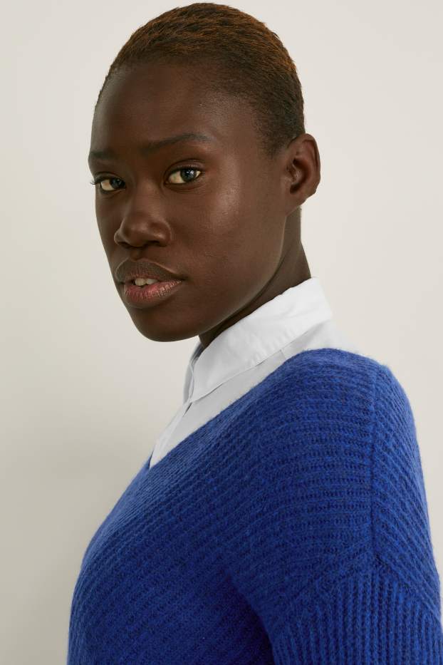 Femmes - Robe en maille - bleu foncé-chiné