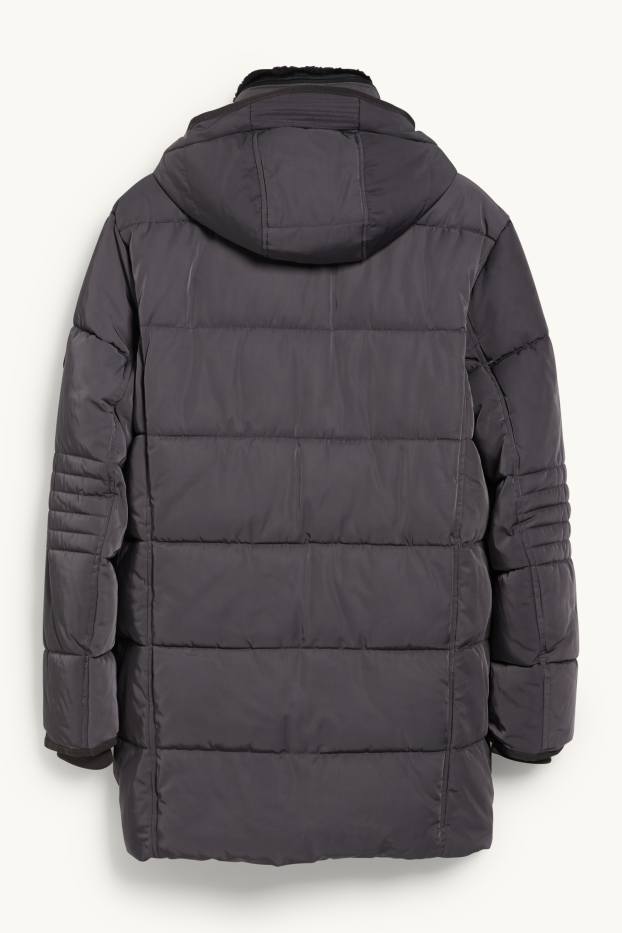 Men - Parka with hood and faux fur trim - winter - dark gray