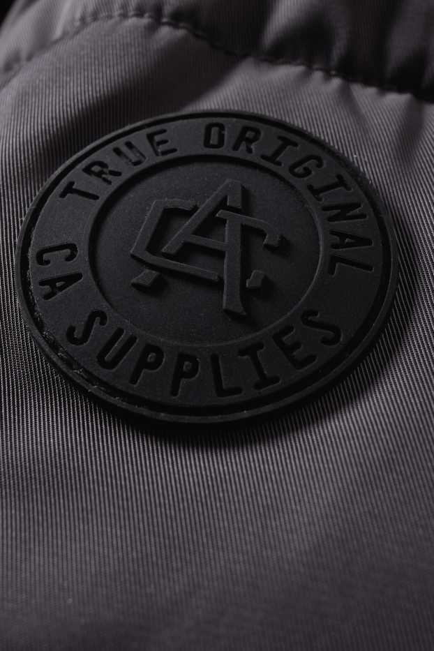 Men - Parka with hood and faux fur trim - winter - dark gray