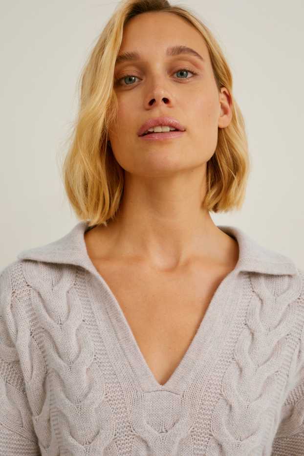 Mujer - Jersey de cachemir - de ochos - gris-marrón