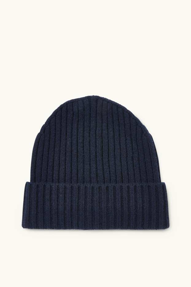 Hombre - Gorro de punto con mezcla de cachemir y lana - azul oscuro