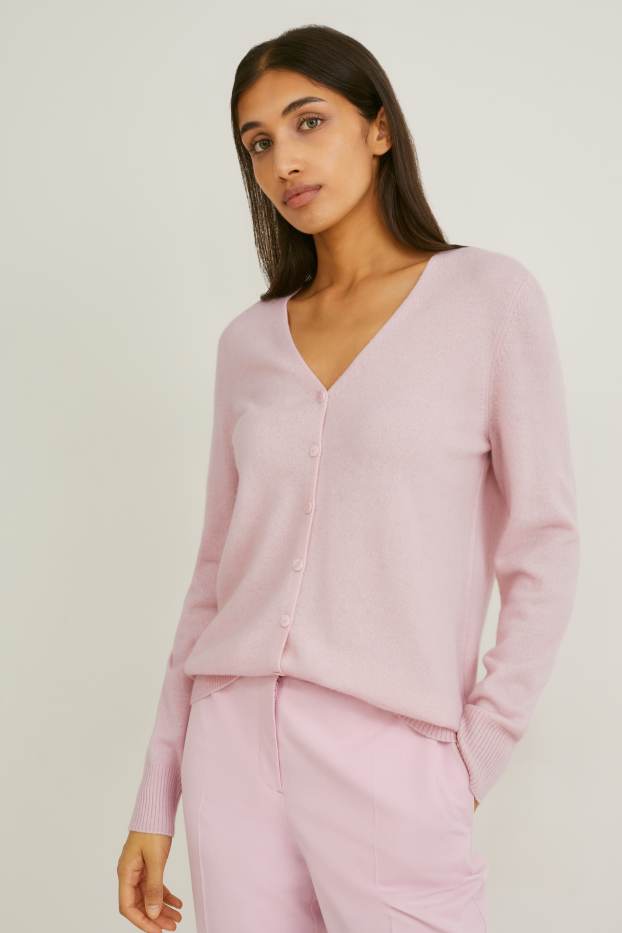 Dames - Gebreid vest van kasjmier - roze mix