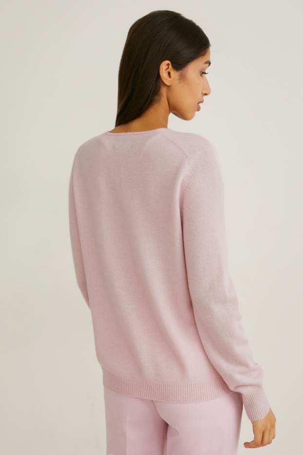 Dames - Gebreid vest van kasjmier - roze mix