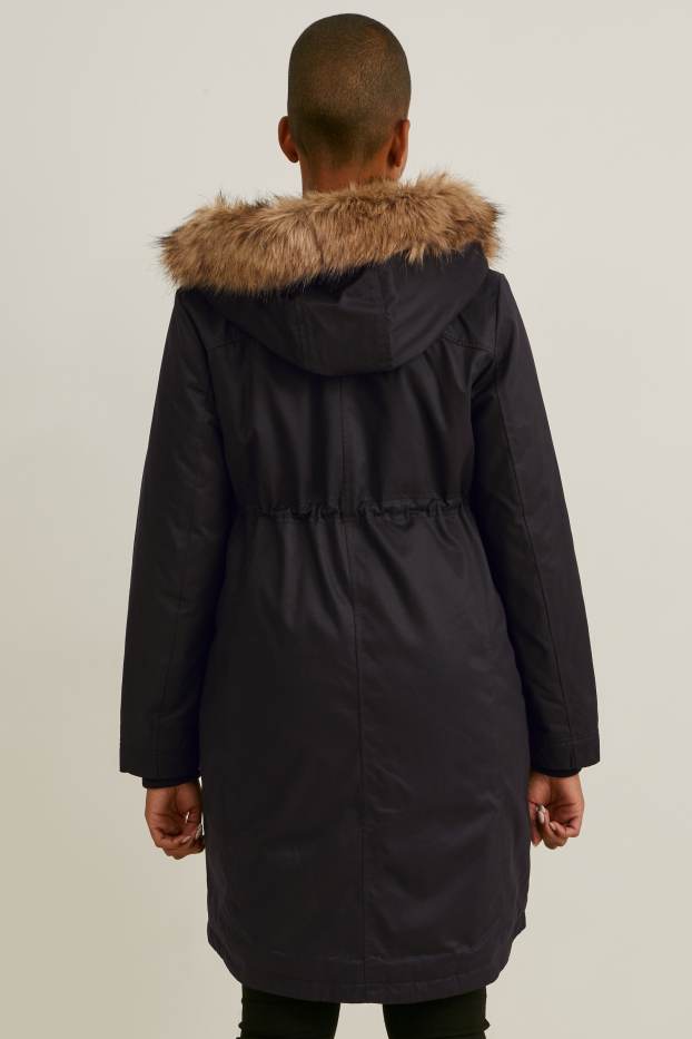 Dámské - Těhotenská parka s kapucí - nosící - zimní - černá