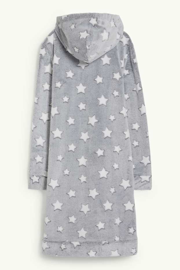 Femmes - Haut long en polaire à capuche - à motif - gris clair