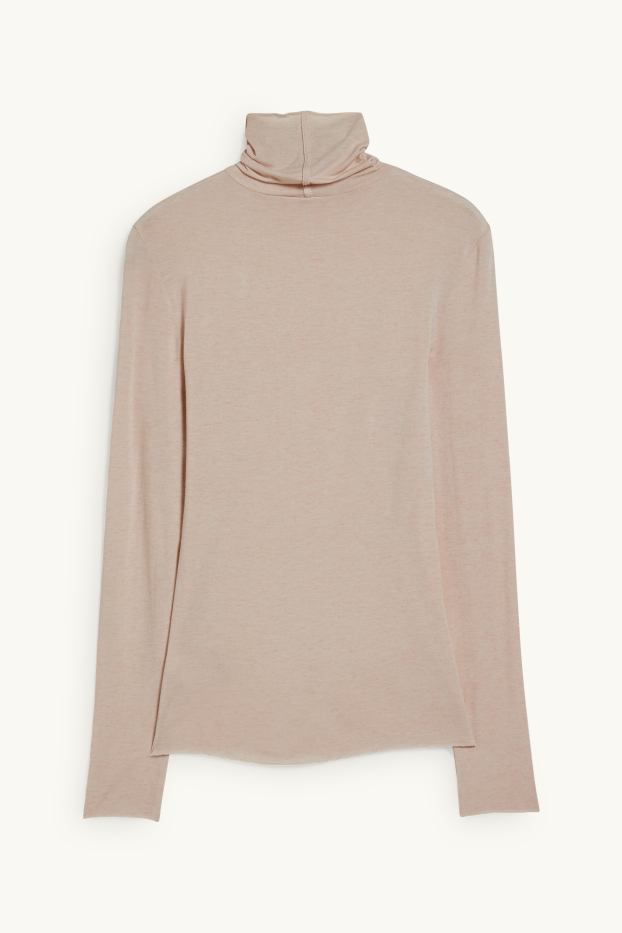 Damen - Rollkragen-Unterziehshirt mit Kaschmir-Anteil - beige