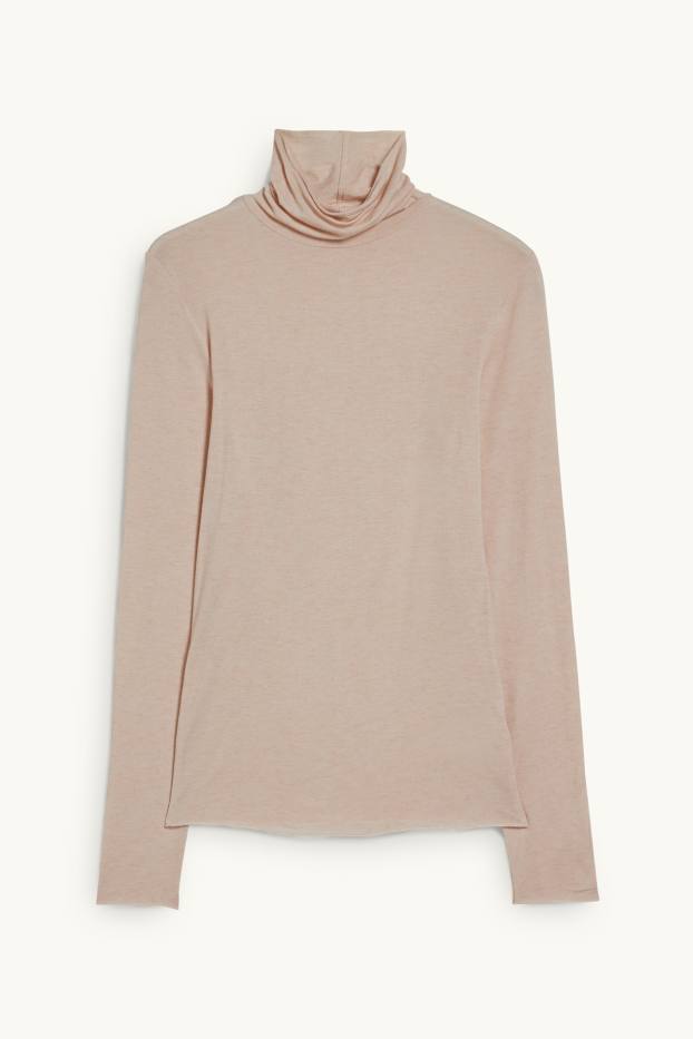 Damen - Rollkragen-Unterziehshirt mit Kaschmir-Anteil - beige