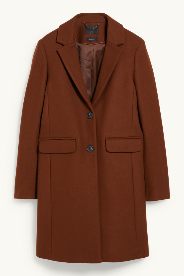 Donna - Cappotto con spalle imbottite - misto lana - marrone