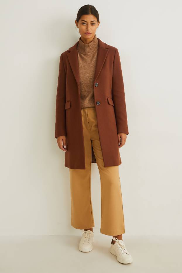 Donna - Cappotto con spalle imbottite - misto lana - marrone