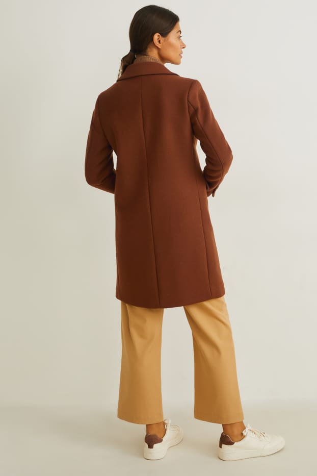 Donna - Cappotto con spalle imbottite - misto lana - marrone