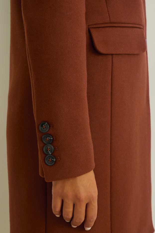 Donna - Cappotto con spalle imbottite - misto lana - marrone