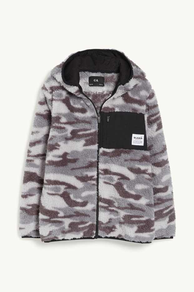 Children Boys - Teddy fur jacket with hood - patterned - gray-melange