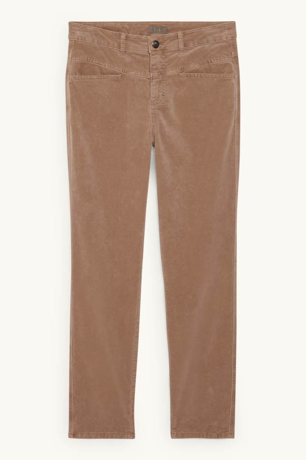 Damen - Samthose - Mid Waist - Straight Fit - beige