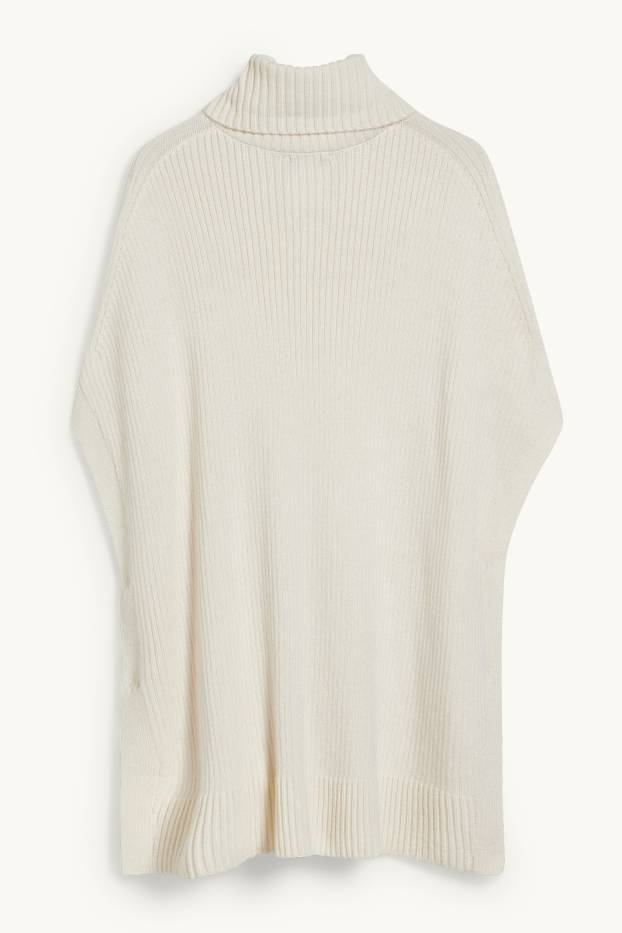 Dámské - Pletené pončo s kašmírem - krémově bílá