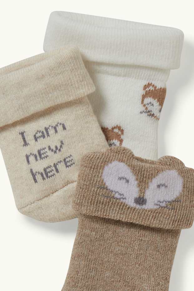 Unisexe - Lot de 3 paires - renards - chaussettes pour nouveau-né - beige