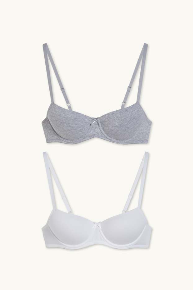 Dames - Set van 2 - BH met beugels - demi - voorgevormd - LYCRA® - wit / grijs