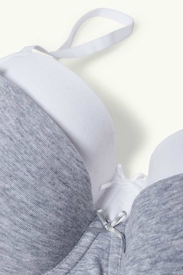 Dames - Set van 2 - BH met beugels - demi - voorgevormd - LYCRA® - wit / grijs