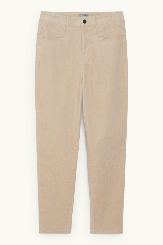 Women - Corduroy trousers - mid-rise waist - tapered fit - beige