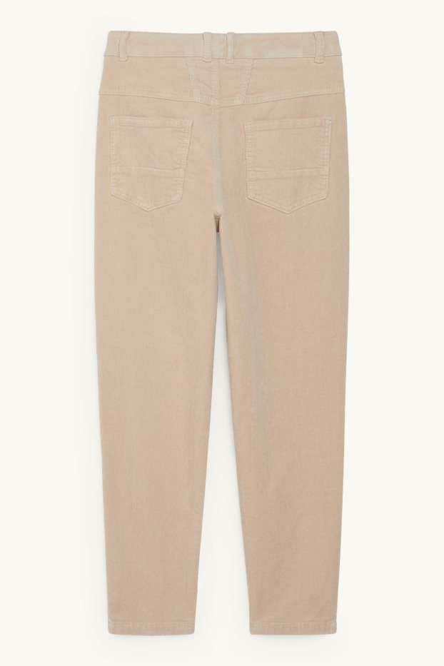 Women - Corduroy trousers - mid-rise waist - tapered fit - beige