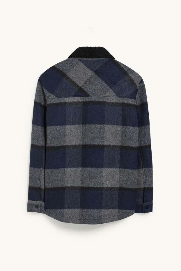 Pánské - Bunda - kostkovaná - šedá/tmavomodrá