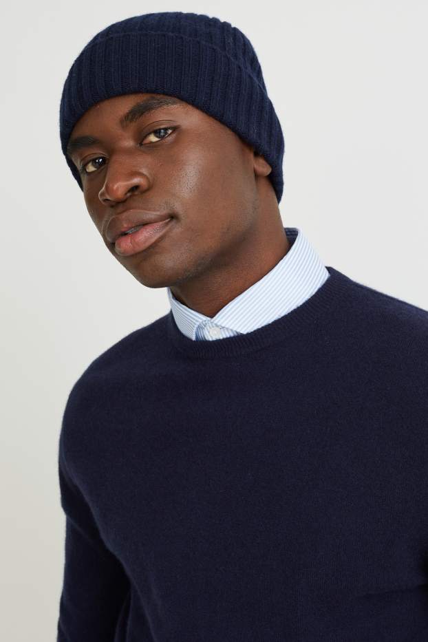 Hombre - Gorro de punto con mezcla de cachemir y lana - azul oscuro