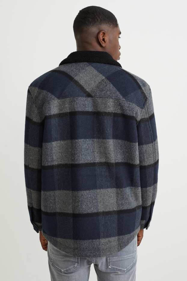 Pánské - Bunda - kostkovaná - šedá/tmavomodrá