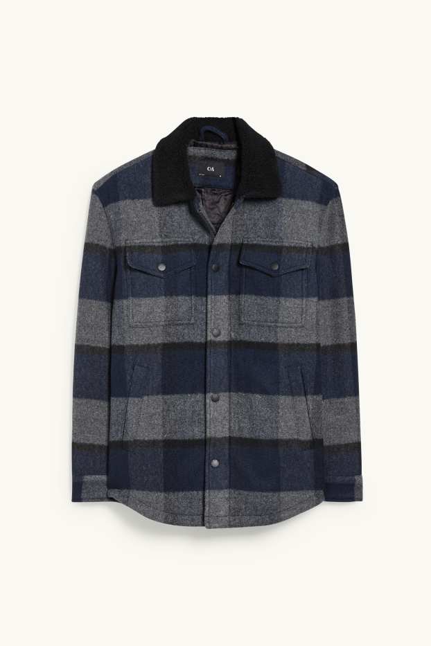 Pánské - Bunda - kostkovaná - šedá/tmavomodrá