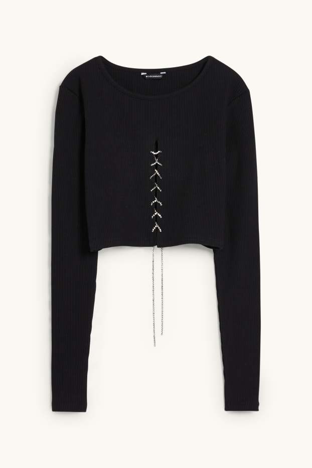 Dames - Korte longsleeve - zwart