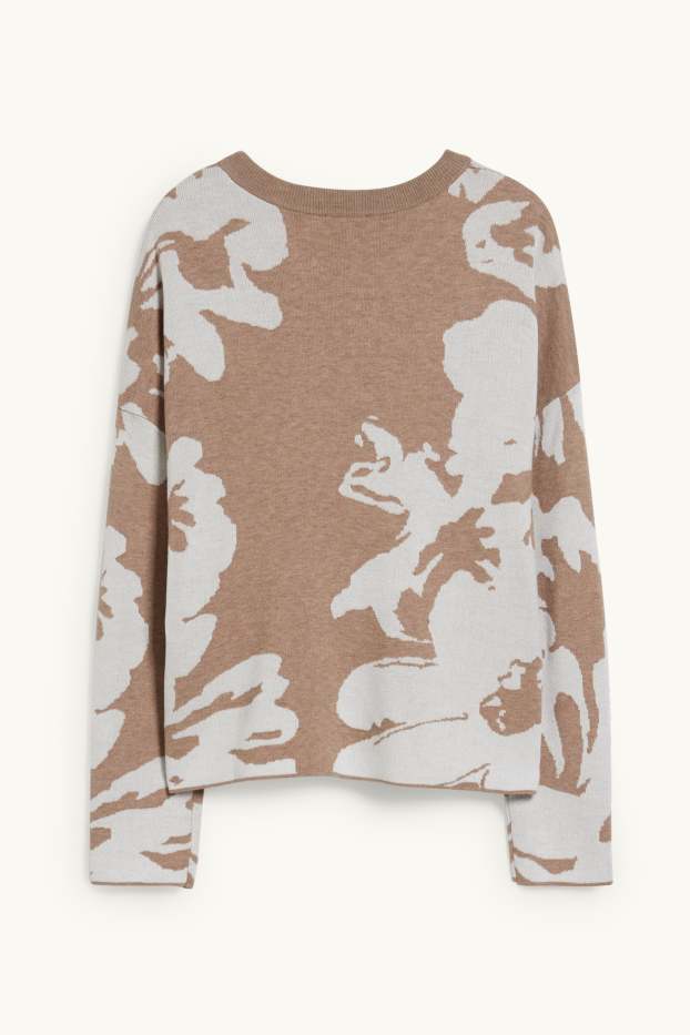 Women - Jumper - floral - brown-melange