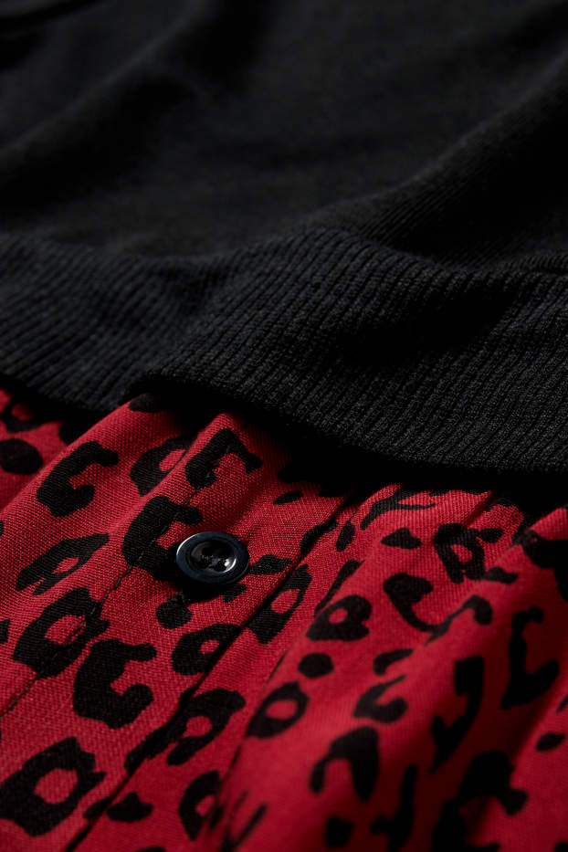 Dámské - Těhotenské šaty - vzhled 2 v 1 - tmavočervená/černá