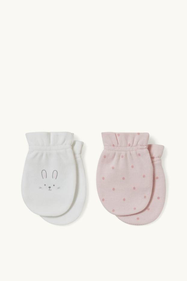 Baby: meisjes - Set van 2 paar - antikriebelwantjes - wit / roze