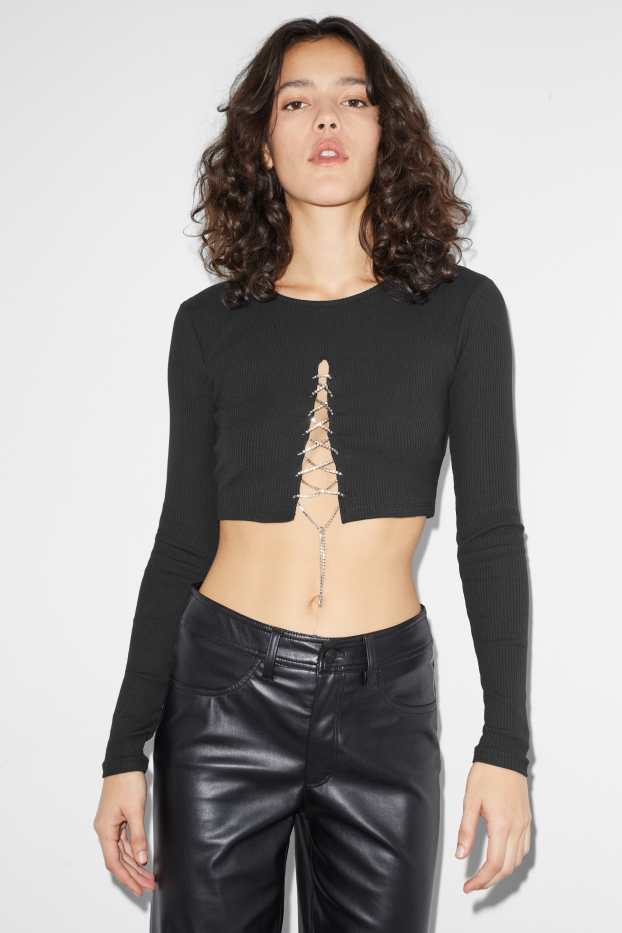 Dames - Korte longsleeve - zwart