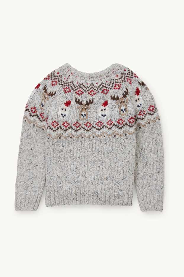 Children Boys - Christmas jumper - Rudolph and Father Christmas - light gray-melange