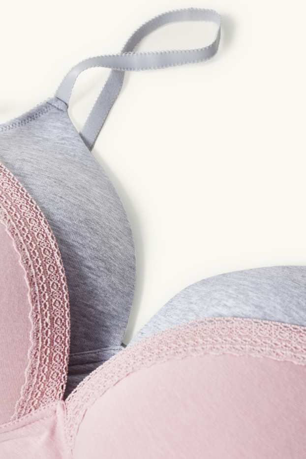 Damen - Multipack 2er - BH ohne Bügel - wattiert - grau / rosa