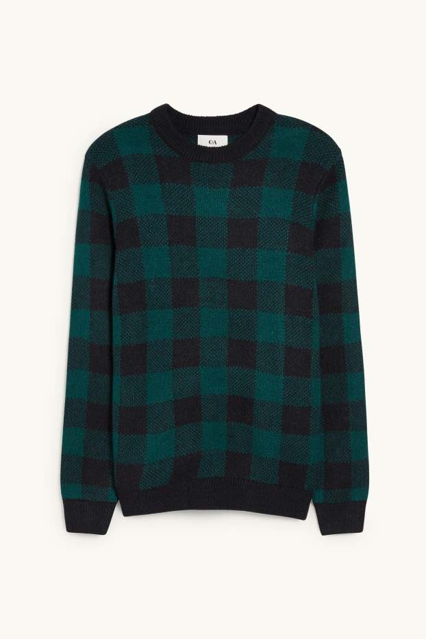 Herren - Pullover - kariert - dunkelgrün