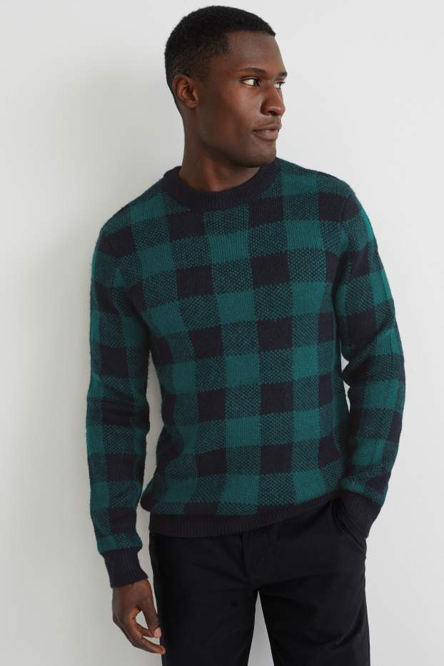 Herren - Pullover - kariert - dunkelgrün