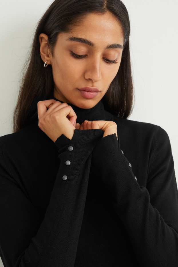 Damen - Rollkragenpullover - schwarz