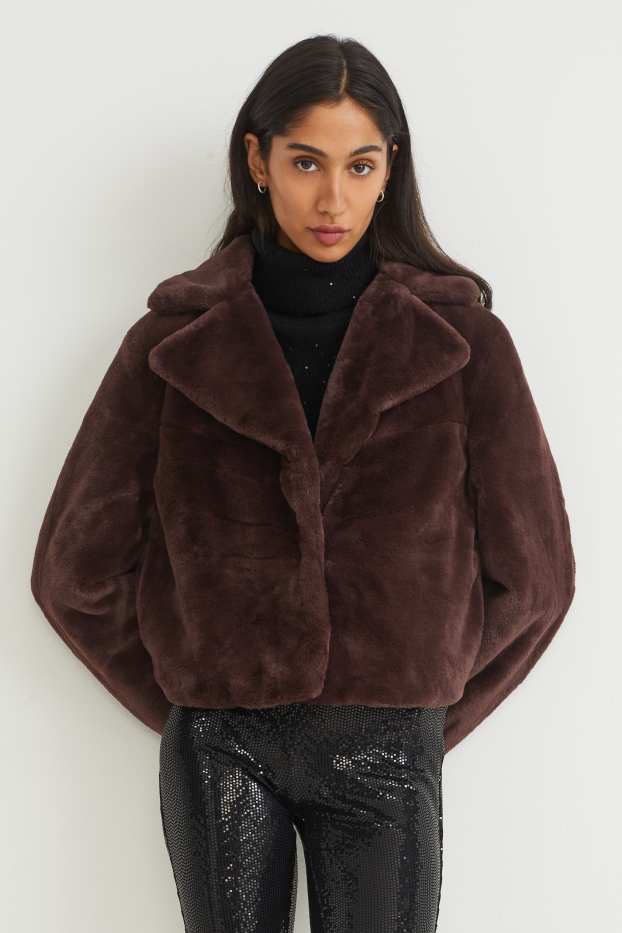 Femmes - Veste en imitation fourrure - marron